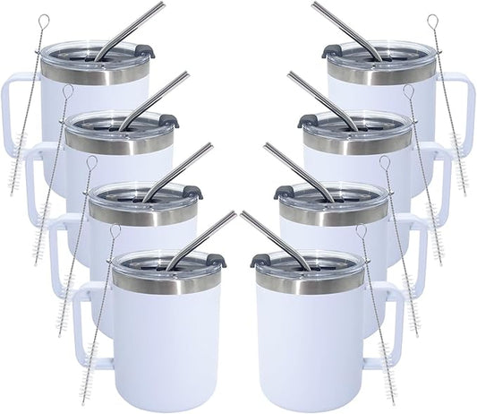 8pack 12oz Coffee Mug With Handle Bulk, Stainless Steel Insulated Travel Tumblers With,Double Wall Vacuum Camping Cup for Hot & Cold Drinks Tea (white)