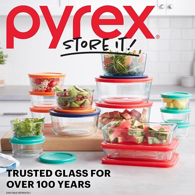 Pyrex Simply Store (7-Pack) Glass Food Storage Containers Set, (1, 2, 4 & 7 Cup) Meal Prep Containers With BPA-Free Lids, Dishwasher & Microwave Safe