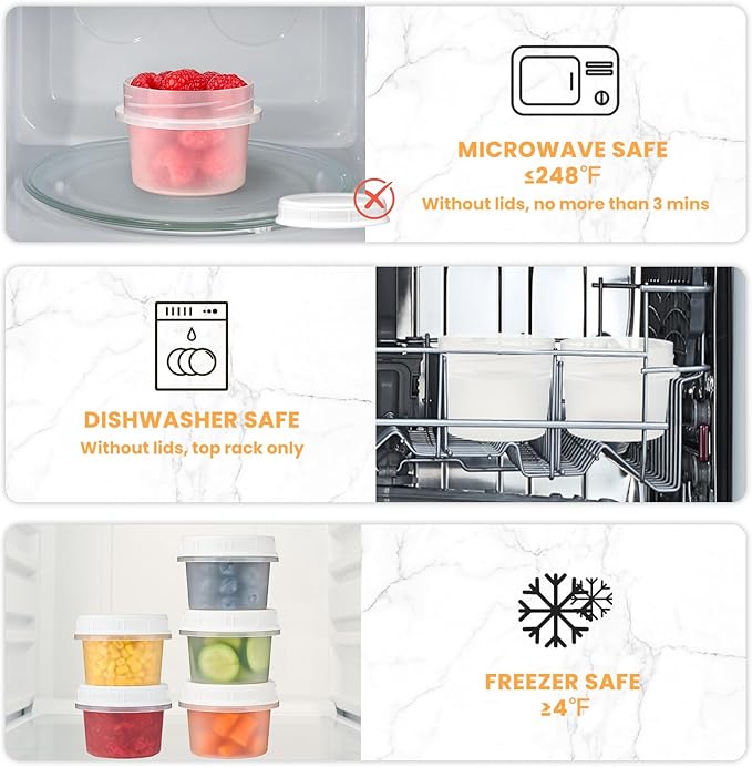 TUZAZO 4 Oz Small Freezer Containers with Lids 12-Count BPA Free Small Plastic Food Storage Containers for Snack, Sauce, Jam and Puree, Reusable Plastic Ice Cream Containers
