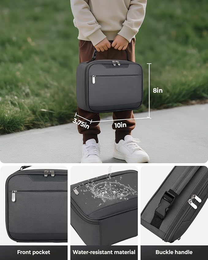 Tuwubi Kids Lunch Bag Insulated Lunch Box for Kids Small Lunch Bag for Boys/Girls Durable Lunchbox for School,Charcoal Grey 10-Can(5L)