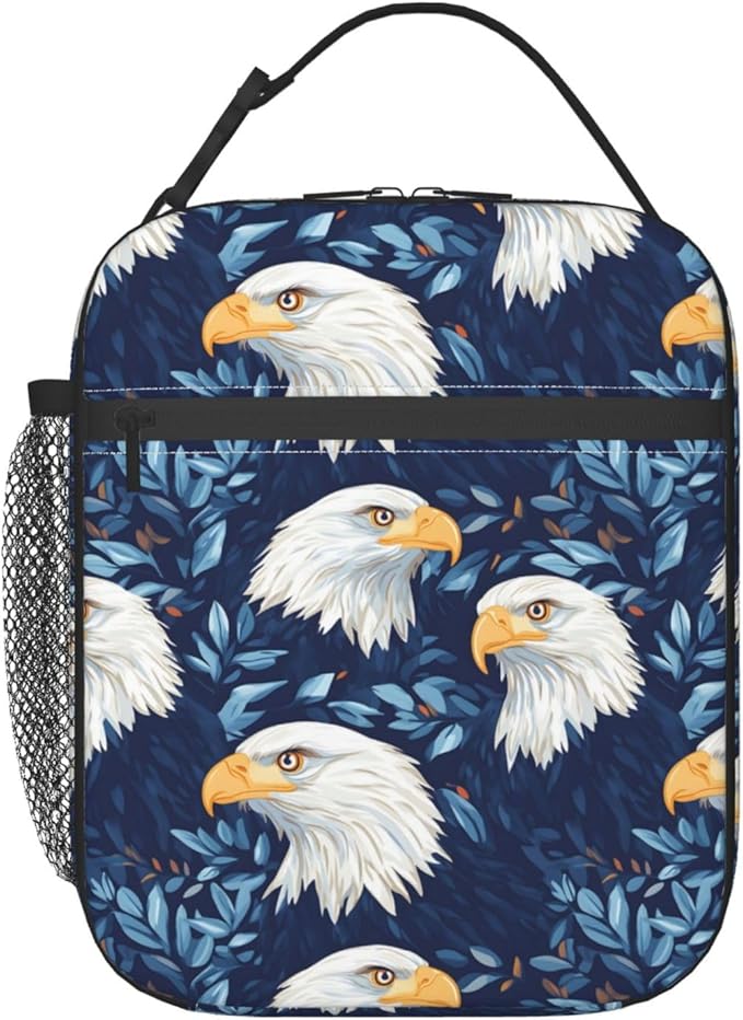 Bald Eagle and Leaf Lunch Box for Teen Kids, Vintage Reusable Thermal Lunchbag, Picnic, School, Hiking, Fishing, Bird Insulated Tote Cooler Bags for Adults Women Decor Gifts, Nature Theme