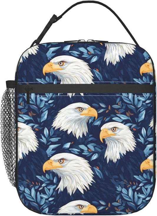 Bald Eagle and Leaf Lunch Box for Teen Kids, Vintage Reusable Thermal Lunchbag, Picnic, School, Hiking, Fishing, Bird Insulated Tote Cooler Bags for Adults Women Decor Gifts, Nature Theme