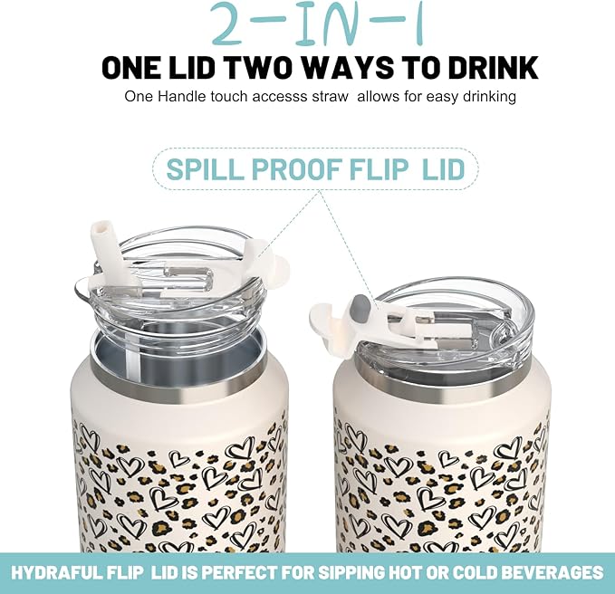 Hydraful 64 oz Tumbler with Handle and Straw - 100% Leak-Proof - Insulated Cup Reusable Stainless Steel Large Water Bottle Travel Mug for Gym, Hiking, and Camping - Gifts for Women Men Him Her