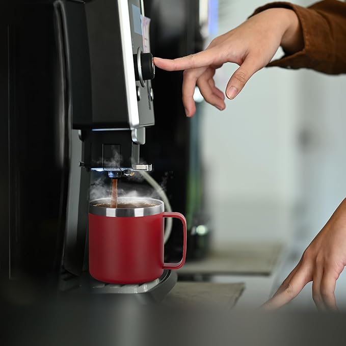 VEGOND 14 oz Insulated Coffee Mug Bulk with Handle, Stainless Steel Travel Coffee Mug with Lid, Double Wall Vacuum Metal Coffee Cup, Coffee Tumbler Powder Coated, Red 8 Pack