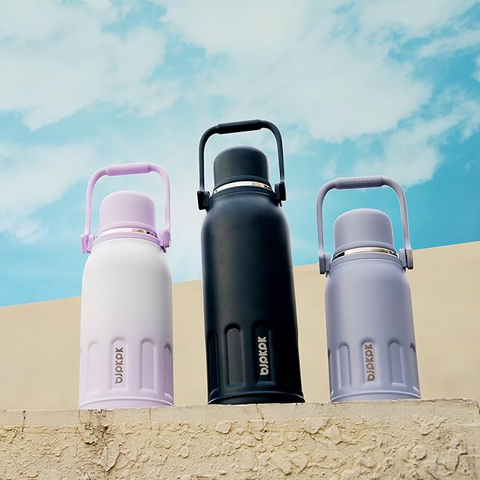 BJPKPK Insulated Thermal Water Bottle with Handle and Lid 40oz Stainless Steel Water Bottles for Cold and Hot Beverages,TealBlack