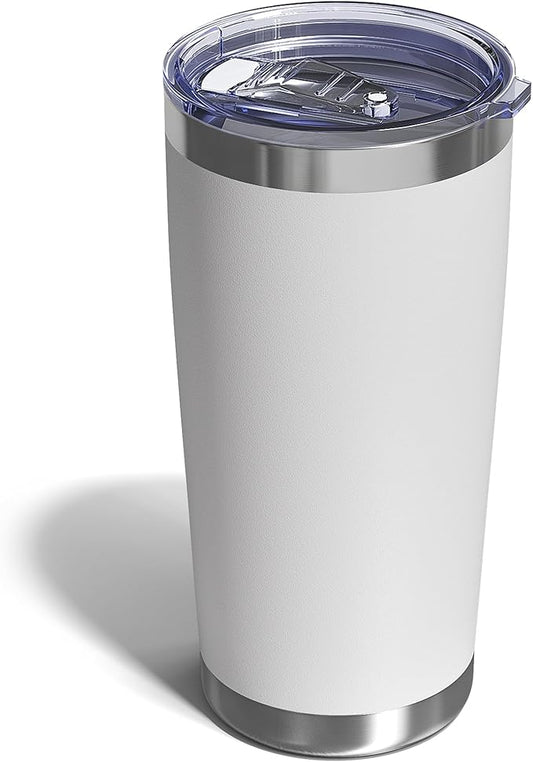 Travel Coffee Tumbler 20oz, 1 Pack Leakproof Travel Coffee Mug with Lid and Straw, Stainless Steel Double Wall Vacuum Insulated Tumbler for Hot/Iced Drinks (Textured Matte, White)