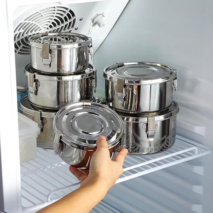 Zopeal 6 Pcs Stainless Steel Food Storage Containers with Lid Bento Lunch Boxes Reusable Metal Flat Canisters for Camping Trips Picnic Snacks Soups Salads Leftovers, 3 Sizes (54oz, 74oz, 101oz)