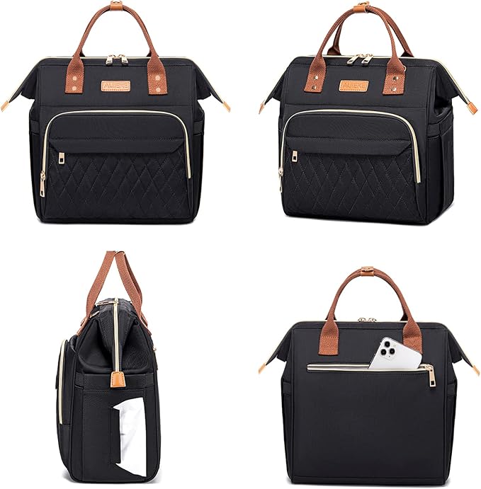 AIJIEKE Lunch Bag for Women, Large Lunch Box for Work Insulated Lunch Bag, Adult Leakproof Lunch Tote Cooler Bag with Side Pockets & Adjustable Strap, Lunch Purse for Picnic Beach, Black