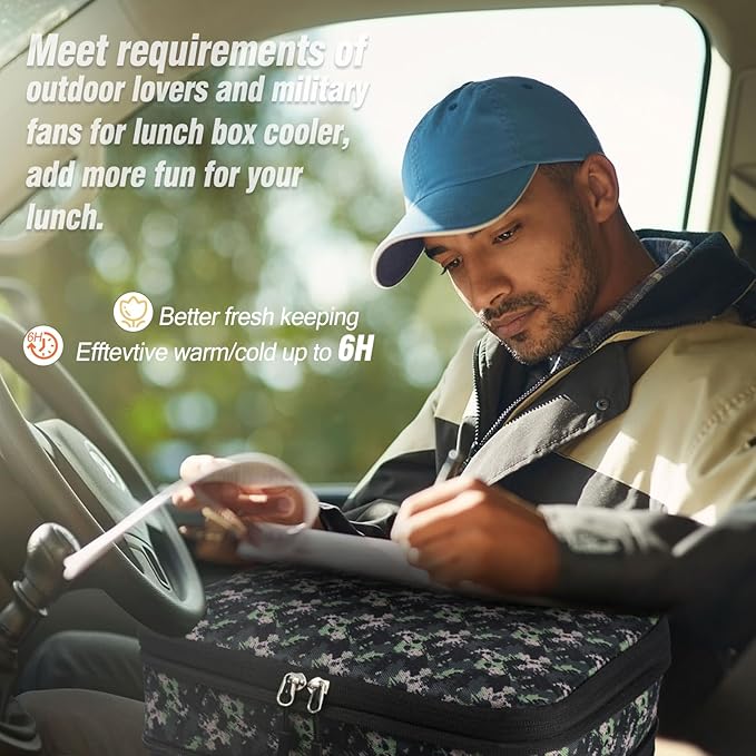 Tactical Lunch Box for Men, Expandable Heavy Duty Double Deck Tactical Lunch Bag with Shoulder Strap, Leakproof & Insulated Lunch Cooler Bag for Adult Work Picnic Travel,20L (Black Camo)