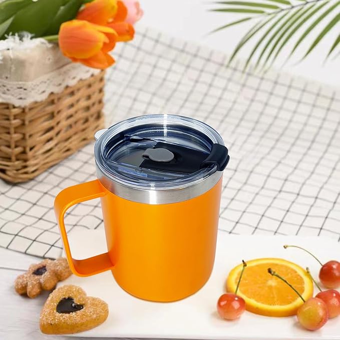 1pack 12oz Coffee Mug With Handle Bulk, Stainless Steel Insulated Travel Tumblers With,Double Wall Vacuum Camping Cup for Hot & Cold Drinks Tea (orange)