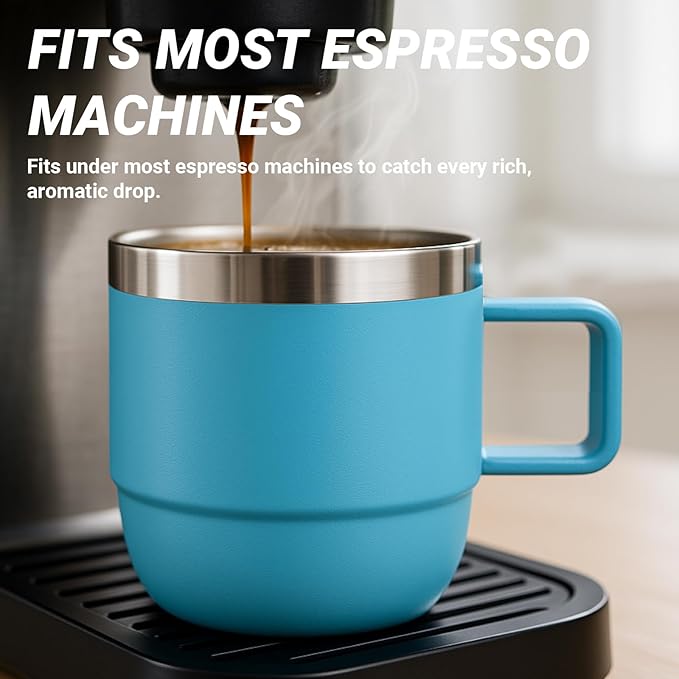 6 oz Espresso/Coffee Mug with Handle, Ceramic-Lined 18/8 Stainless Steel, Double-Wall Vacuum Insulated, Stackable, Dishwasher Safe, Fits Most Espresso Machines (Lilac, 2 Pack)