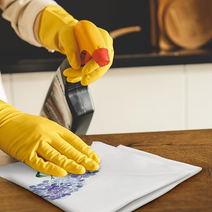 Purple Hydrangea Flowers Floral Kitchen Towels Set of 2 - Flowers Decorative Hand Towels for Bathroom, Purple Hydrangea Decor Dish Towels for Kitchen, Floral Hand Towels, 16x24