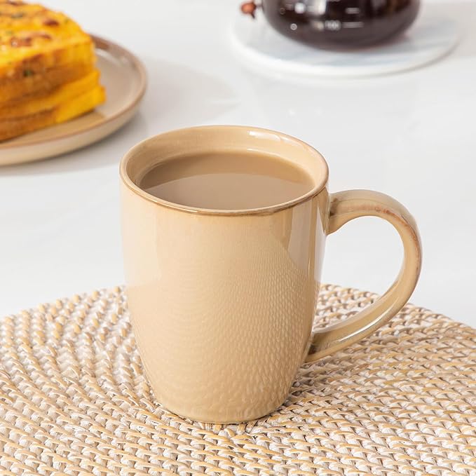 vancasso PLAYA Ceramic Coffee Mug Set of 6, 16 Oz Tea Cups with Handle for Latte, Tea, Cappuccino, Milk, Cocoa, Microwave&Dishwasher Safe, Brown