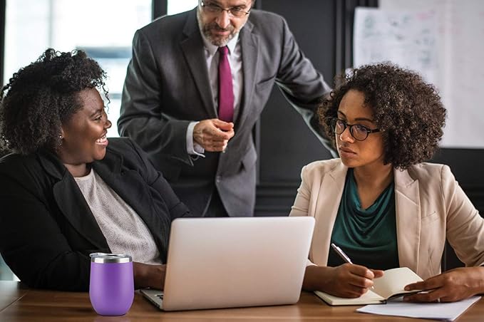 MEWAY 12oz/8 Pack Wine Tumbler Glasses with Lid - Stemless Double Wall Vacuum Stainless Steel Travel Tumbler - Keeping Cold & Hot for Wine,Coffee,Cocktails,Gifts (Purple,Set of 8)