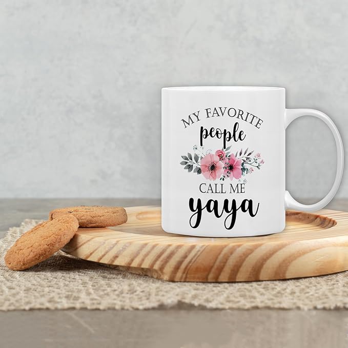 QASHWEY Yaya Coffee Mug, Yaya Gifts for Grandma, YayaGifts from Grandkids, Grandma Coffee Mug, Mothers Day Mug Tea Cup Gifts for Yaya, My Favorite People Call Me YayaCoffee Cups Ceramic 11oz