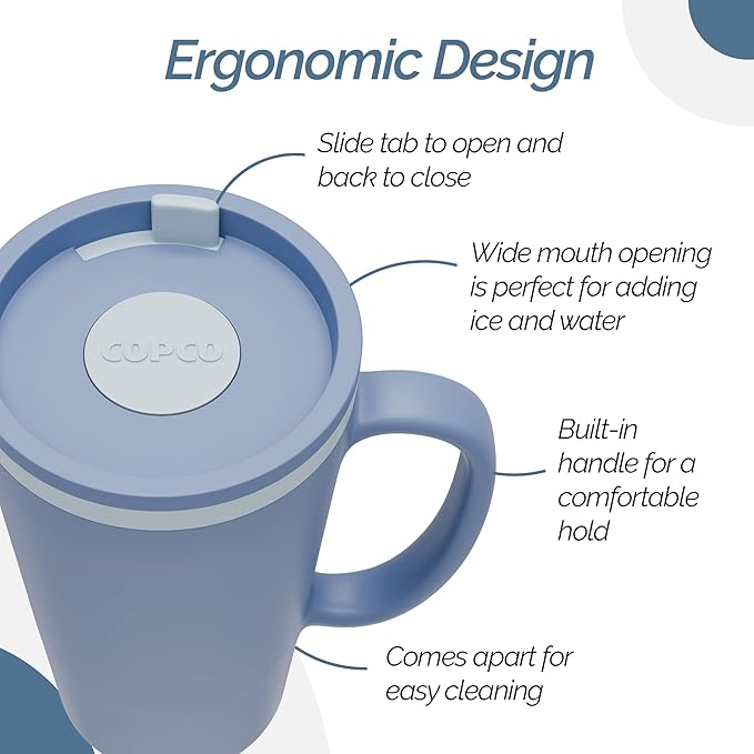 Copco Cone Travel Coffee Mug, 16 oz (Set of 4) - Insulated Drinkware with Spill-Proof Lid and Handle, Microwave & Dishwasher Safe - BPA-Free, Compact for Desk & Cup Holder Friendly (Assorted Colors)