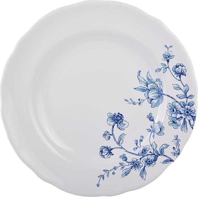222 Fifth 12-Piece Porcelain Dinnerware Set for 4, White & Blue Plates and Bowls Set, Glossy Ceramic Dish Set with Beautiful Floral Design, Elegant Kitchen Dishes, Microwave & Dishwasher Safe, Bellamy