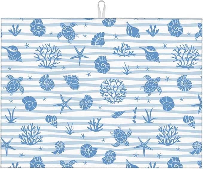 Beach Coastal Kitchen Dish Drying Mat for Counter, Ocean Sea Dish Draining Mat Microfiber Absorbent Reusable Washable Extra Large 18"x24" (beach, 18"x24")