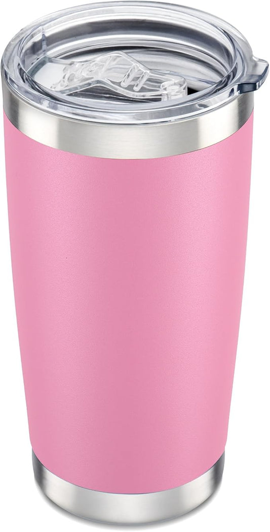 20 oz Tumbler with Lid Stainless Steel Double Wall Vacuum Insulated Tumblers Powder Coated Cups Travel Mug Keep Drinks Cold and Hot, Pink