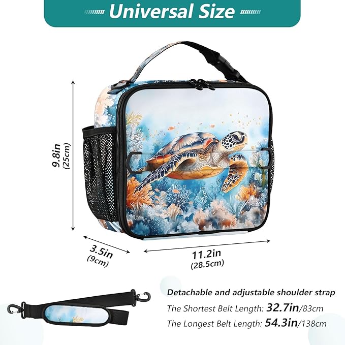 Sea Turtle Lunch Bag Ocean Animal Lunch Box for Women Leakproof Insulated Portable Lunch Tote Bag Cooler Bag for School Travel Office Picnic