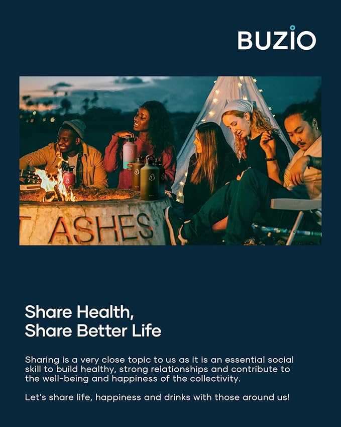 BUZIO 64 oz Water Bottle Insulated with Straw & 3 lid and Carrying Pouch, Leak Proof Half Gallon Stainless Steel Water Flask Jug, Cold for 48 Hrs Double Vacuum Thermo Canteen, BPA-Free, Shadow