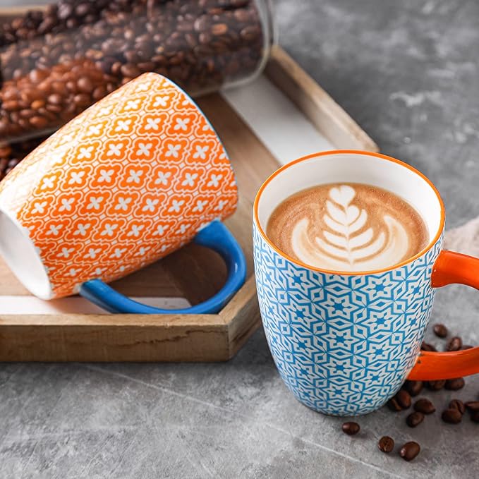 Selamica 16 oz Porcelain Coffee Mugs Set of 6, Coffee Cups Ceramic With Handle, Dishwasher, Oven, Microwave Safe, Assorted Colors