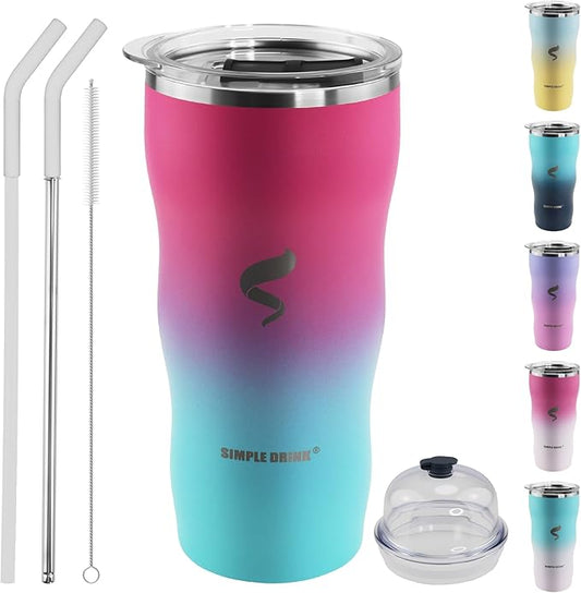 20Oz Insulated Tumbler With Straw And Lid, Stainless Steel Coffee Cup, Double Wall Vacuum Travel Mug,Spill proof Iced Coffee Tumbler, Beach tumbler, Green Red Tumbler