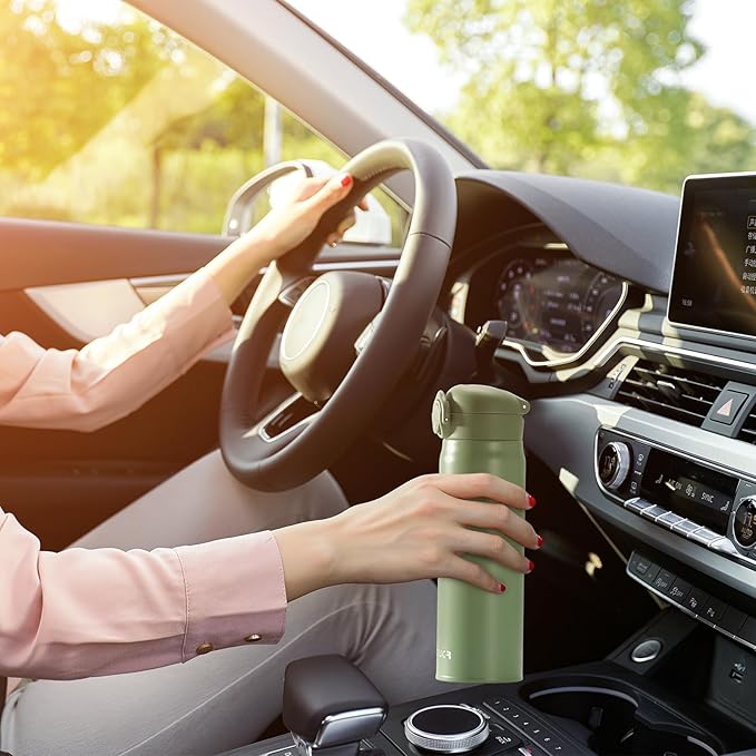 17 oz / 500 ml Insulated Water Bottle, Stainless Steel Thermo Coffee Travel Mug, Thermal Cup with Snap Flip Lid, BPA Free for Hot and Cold Drinking, Green