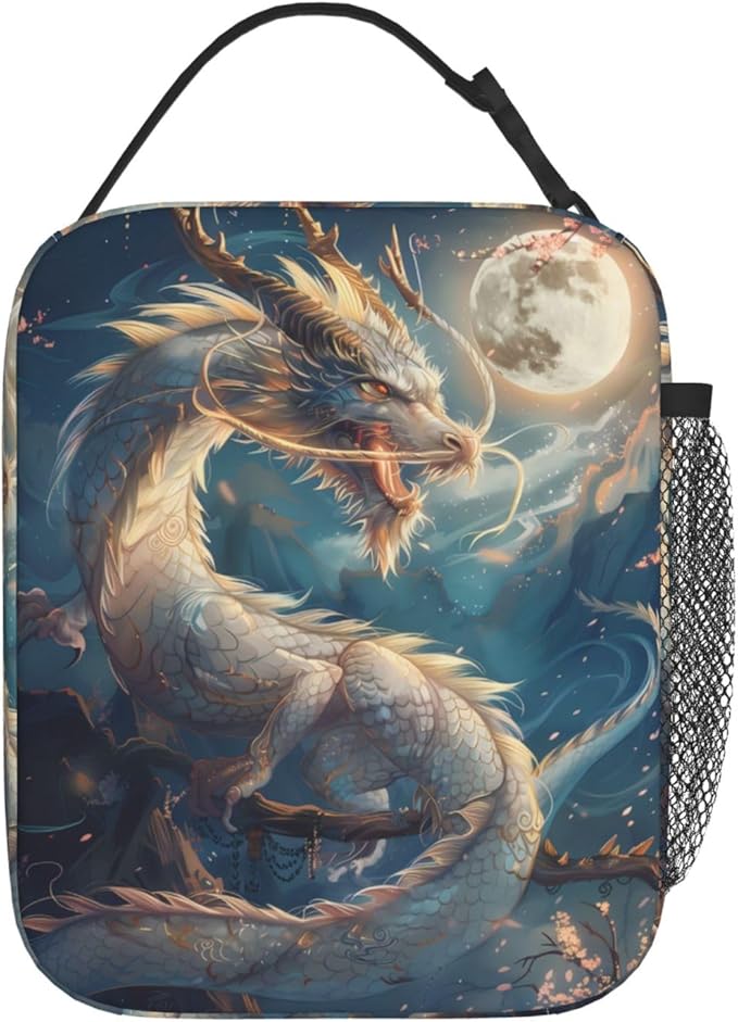 Reusable Majestic Dragon Lunch Box for Kids Girls Boys Women Adult, Insulated Fantasy Art Lunch Bag,Polyester Cooler Handbags Case for School Picnic Work Travel Beach or Hiking