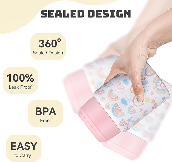 Soup Thermo for Hot Food Kids 16oz Insulated Food Jar Leakproof Thermo Lunch Container for Kids Wide-Mouth Stainless Steel Lunch Box for School with Handle Folding Spoon(3+)