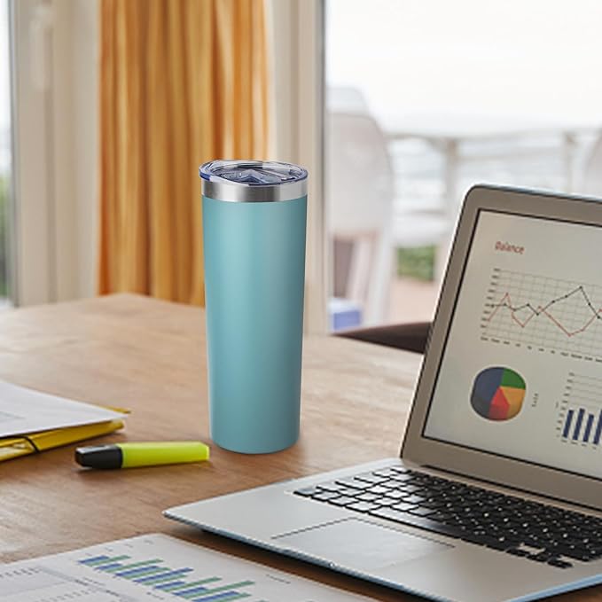 20 oz Skinny Tumbler with Lid and Straw,Stainless Steel Vacuum Insulated Tumbler Cup Double Wall Leak-proof Coffee Mug,Travel Thermal Water Tumbler for Home,Office,Outdoor (Glacier blue,8)