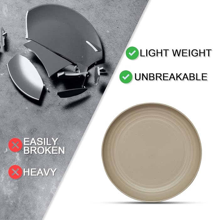 12PCS Unbreakable Dinner Plates, Dishwasher & Microwave Safe Plastic Plates Reusable, Lightweight Wheat Straw Plates for Kitchen (Simplicity, 9 In.)
