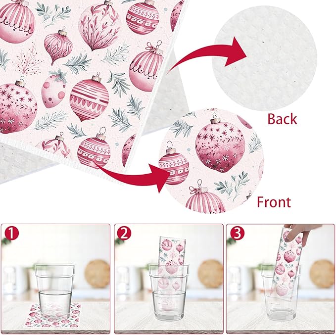 Christmas Swedish Dishcloths for Kitchen - 6PCS Pink Christmas Swedish Cloths for Washing Dishes, Cute Santa Reusable Dish Towels, Washable Cleaning Sponge Gifts for Home Holiday Fast Drying