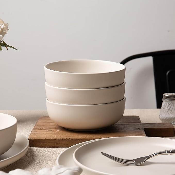 12-Piece Matte White Dinnerware Set,Stoneware Dinnerware for 4, Microwave & Dishwasher Safe, Stackable Design for Kitchen and Dining - Plates and Bowls