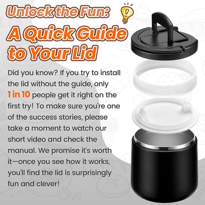 Soup Thermo for Hot Food 20oz Lunch Containers with Buckle Lid Wide Mouth Hot Food Jar Vacuum Insulated Stainless Steel Bento Box Leakproof with Spoon(Black)