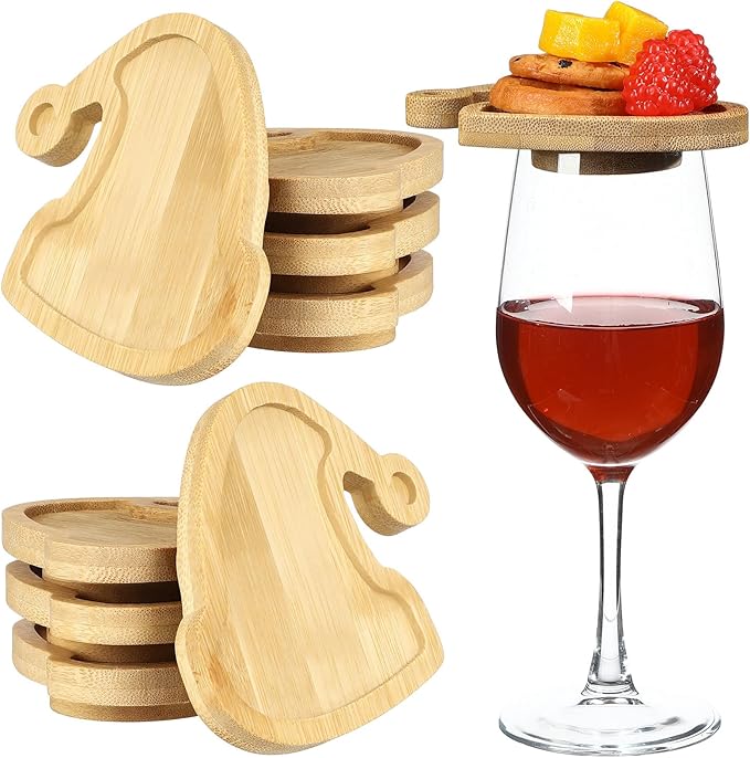 Roshtia 6 Pcs Wine Glass Charcuterie Topper, Christmas Wine Glass Charcuterie Topper, Funny Wood Appetizer Plates, Mini Santa Serving Trays for Outdoor Party Housewarming Gifts (Santa Hat)