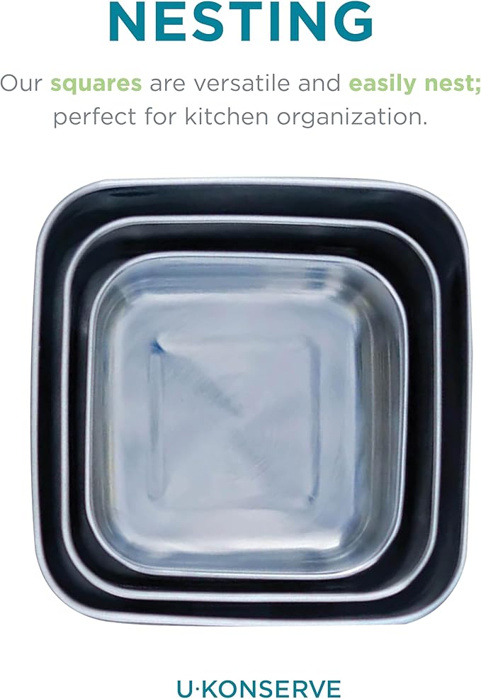 U Konserve Stainless Steel Nested Trio Food Storage Container Bento Box, Set of 3 (15, 30, & 50 oz), Leak Resistant, Silicone Lid, Dishwasher Safe, Plastic Free