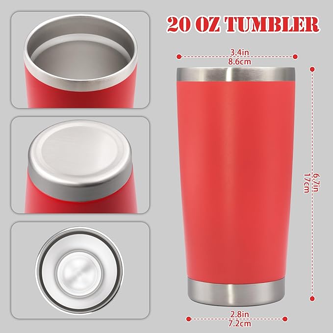 20 oz Tumbler with lid Double Wall Vacuum Insulated Tumblers Stainless Steel Coffee Mug Travel Coffee Tumbler Powder Coated Tumbler Cup Keep Hot&Cold- (Red 1 Pack)