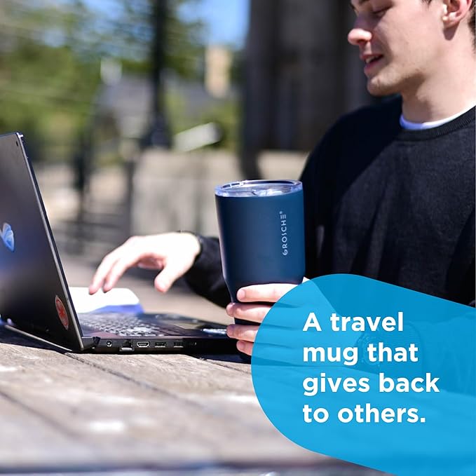 GROSCHE Yukon 30 oz Insulated Coffee Mug with Lid - Durable Travel Mug, Stainless Steel Tumblers, Vacuum Insulated Coffee Tumbler for Hot or Cold Beverages - BLUE