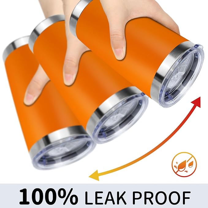 20oz Stainless Steel Tumbler Bulk with Lid, Travel Mug - Double Wall Vacuum Powder Coated Cup - Orange, 6 Pack