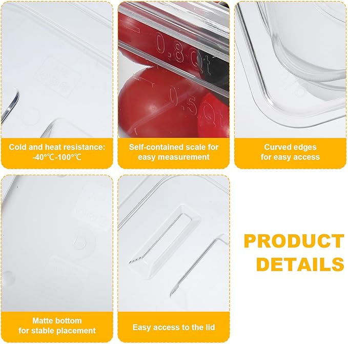 6 Pcs Clear Polycarbonate Food Pans with Lids, 1/6 Stackable Plastic Foods Pans for Commercial Kitchen Restaurant Food Prep, Freezer-Safe, 2.6 Inches Deep