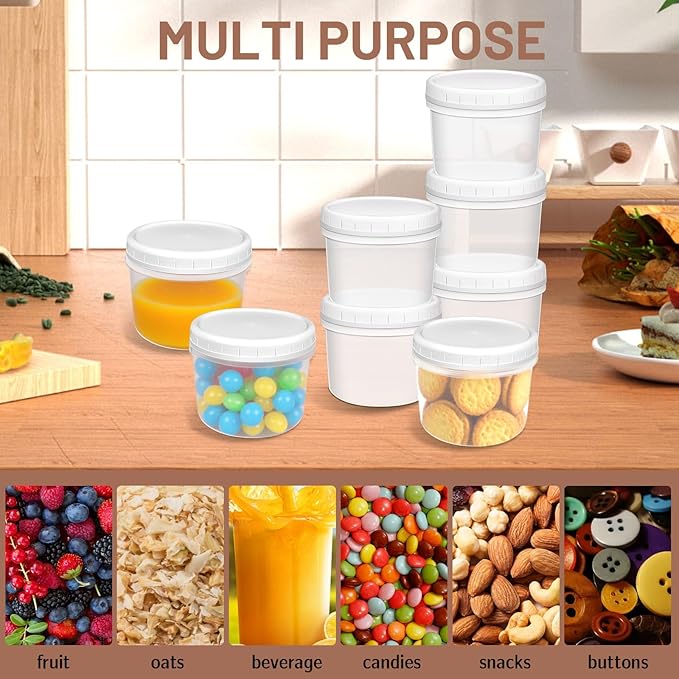 10 Pack 12oz Reusable Small Plastic Containers with Screw Lids, Small Food Storage Freezer Containers, Deli Containers Stackable Food Storage Jars, Sauce Condiment Jars Lunch Box Accessories