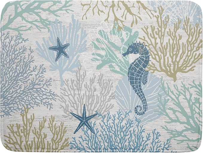 Blue Coral Dish Drying Mat Coastal Starfish Dishes Pad Hanging Drainer Mats Reversible Absorbent Kitchen Counter Protector 18x24 Inch