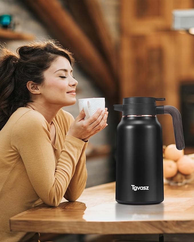 Thermal Coffee Carafe 70 oz - 36 Hour Hot Stainless Steel Carafes for Hot Liquids-Insulated Coffee Carafes For Keeping Hot/Cold Coffee, Tea, Water, Drink Dispenser for Parties(Black)