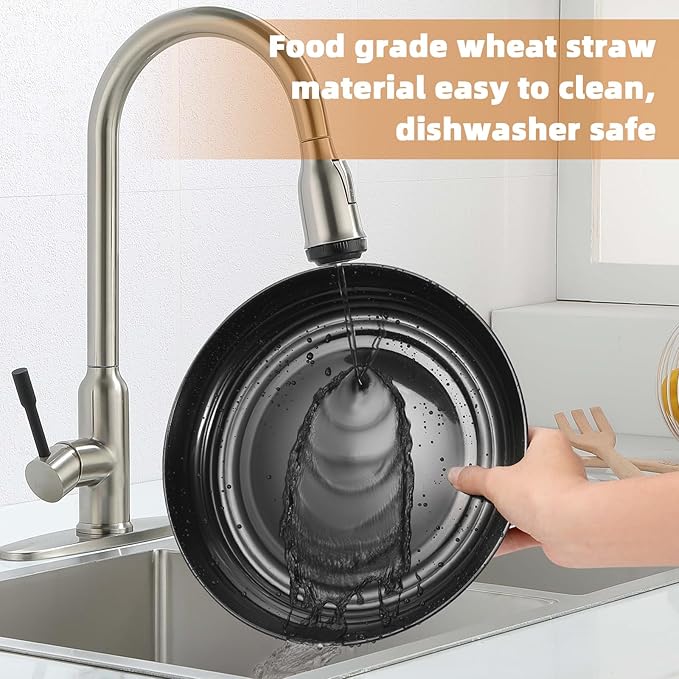 72 Pcs Plates and Bowls Sets, Unbreakable Wheat Straw Dinnerware Set Service for 8, Plastic Dish Set, Reusable Plates Bowls Cups for Kitchen, Camping, Outdoor, Dorm Microwave & Dishwasher Safe, Black