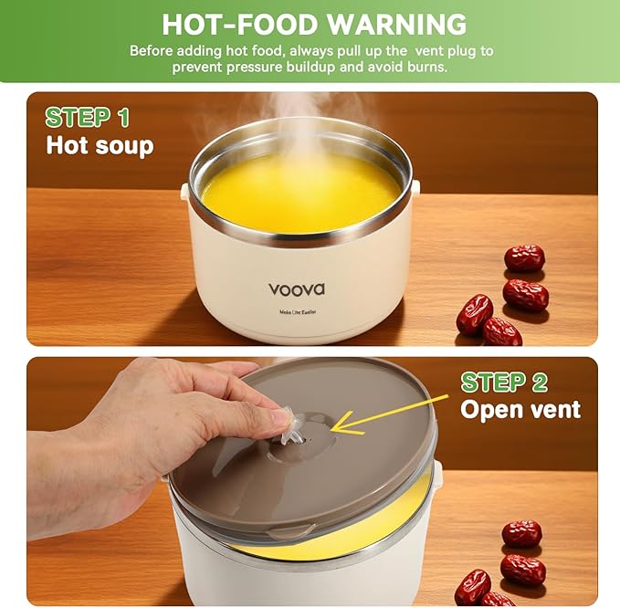 Voova Stackable Stainless Steel Thermal Lunch Box with Lunch Bag for Women Men Adult, 2 Tier Leakproof & Microwave Safe Insulated Bento Boxes Food Container for Work School, Black