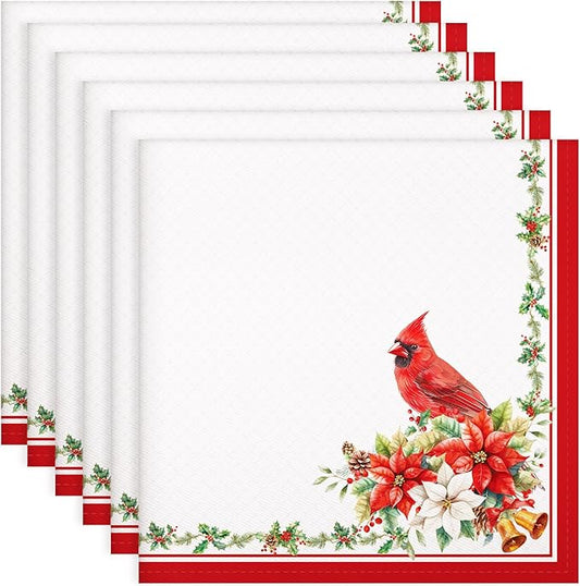 Christmas Cardinal Napkins, 18×18 Inch Floral Dinner Cloth Napkins Set of 4, Washable Cotton Soft Absorbent Square Napkins for Dining Kitchen Party Wedding Decoration