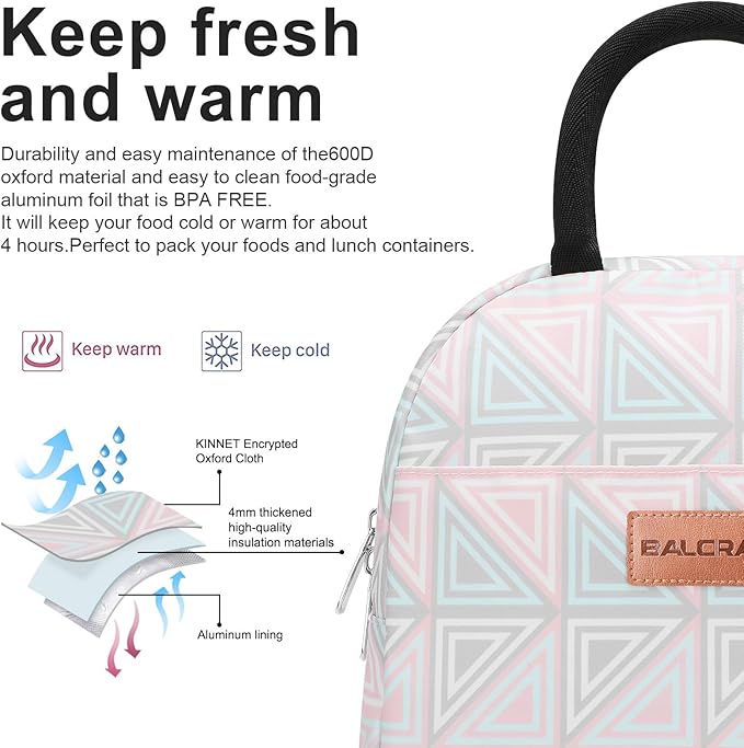 BALORAY Lunch Bag for Women Men Insulated Lunch Box for Adult Reusable Lunch Tote Bag for Work, Picnic or Travel (Triangle, M)