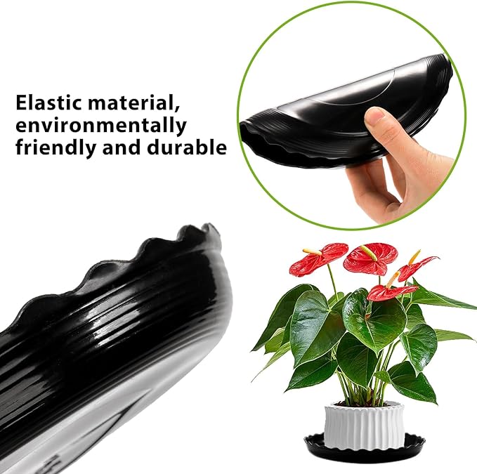 15 Pcs Plant Saucer Set, 6, 8, 10 Inch Plastic Pot Trays, Flower Planter Saucers, Drip Trays for Indoor/Outdoor, Sturdy Plant Plate Water Catcher (Black)