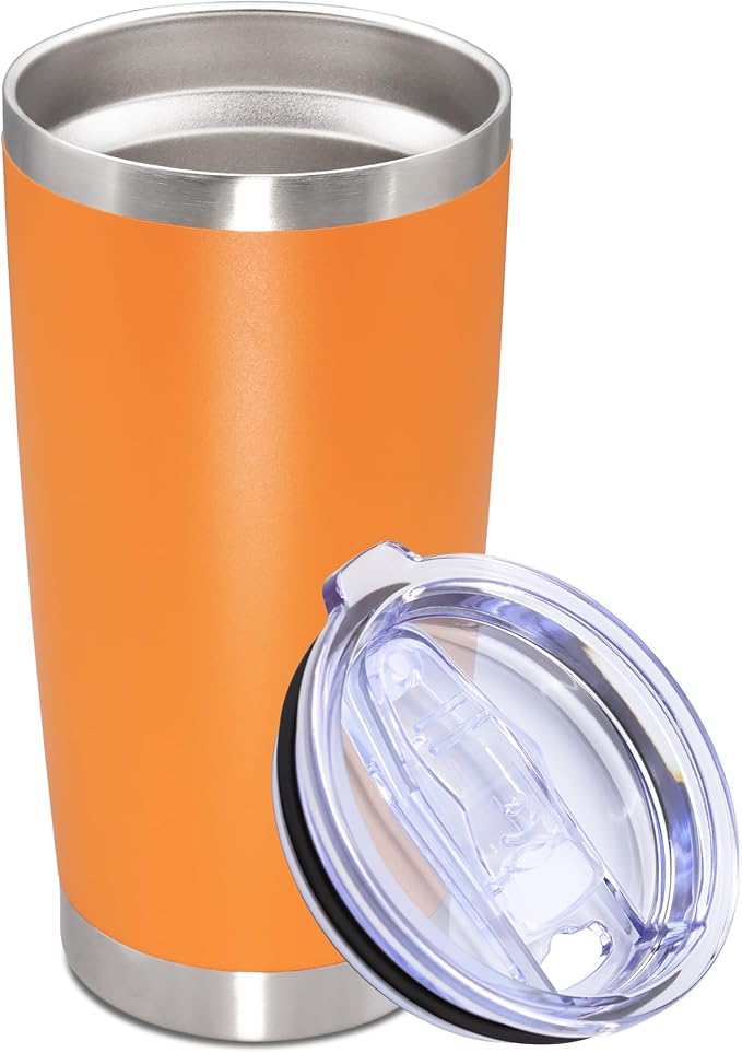 20oz Tumbler Stainless Steel Tumbler Cup with Lid Vacuum Insulated Double Wall Travel Mug, Durable Powder Coated Travel Coffee Tumbler Mug for Hot & Cold Drinks,Orange,1 Pack